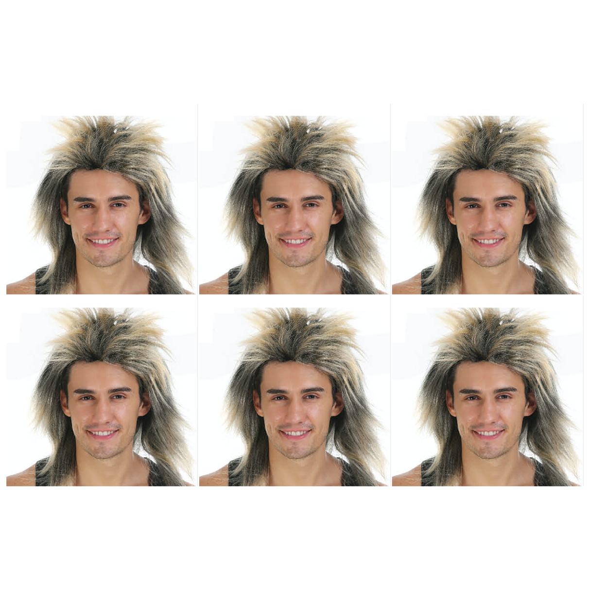 6x Mens Spiky Blonde Mullet Wig Bulk Pack - Bogan/Punk Rock Costume for 80s Party
