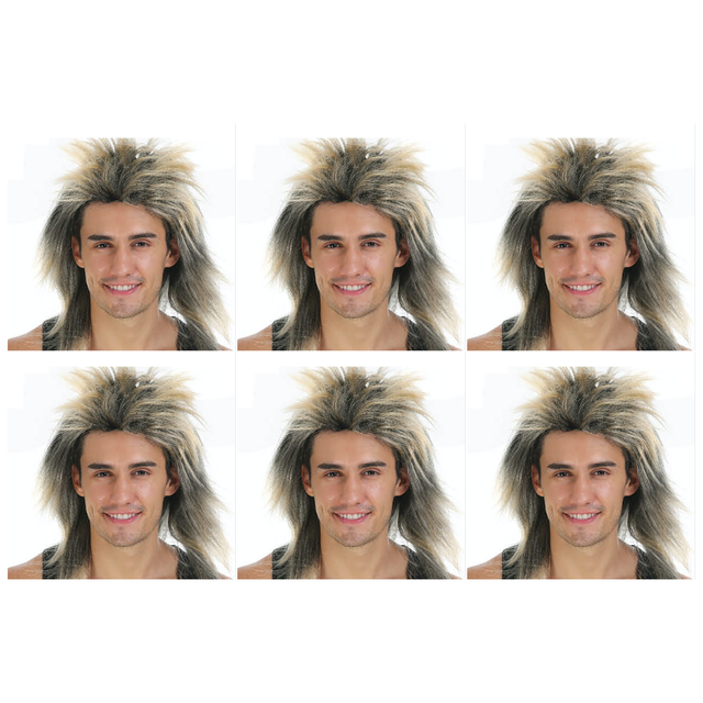6x Mens Spiky Blonde Mullet Wig Bulk Pack - Bogan/Punk Rock Costume for 80s Party