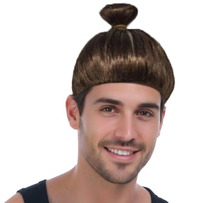 Brown Hipster Man Bun Wig - Trendy Hairstyle Adult Costume (Halloween & Fancy Dress)