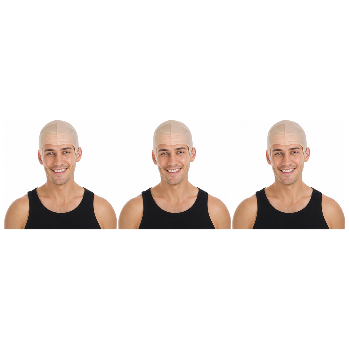 3x Bald Latex Rubber Wig Cover/Cap Pack - Skinhead Halloween Costume & Fancy Dress