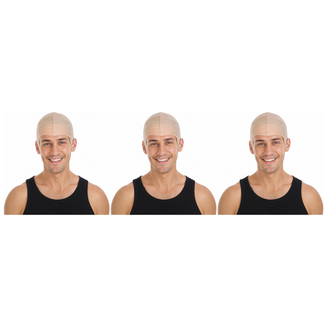3x Bald Latex Rubber Wig Cover/Cap Pack - Skinhead Halloween Costume & Fancy Dress