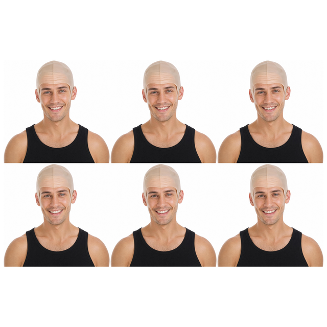 6x Bald Latex Rubber Wig Cover/Cap Bulk Pack - Skinhead Halloween Costume & Fancy Dress