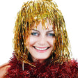 Tinsel Metallic Wig 70s 50s 20s Costume Mens Womens Unisex Disco Fancy Dress Up - Gold/Yellow