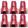 6x Womens Pink Long Pigtail Wig Bulk Pack - Anime Cosplay & K-Pop Costume (Halloween/Festival Dress Up)
