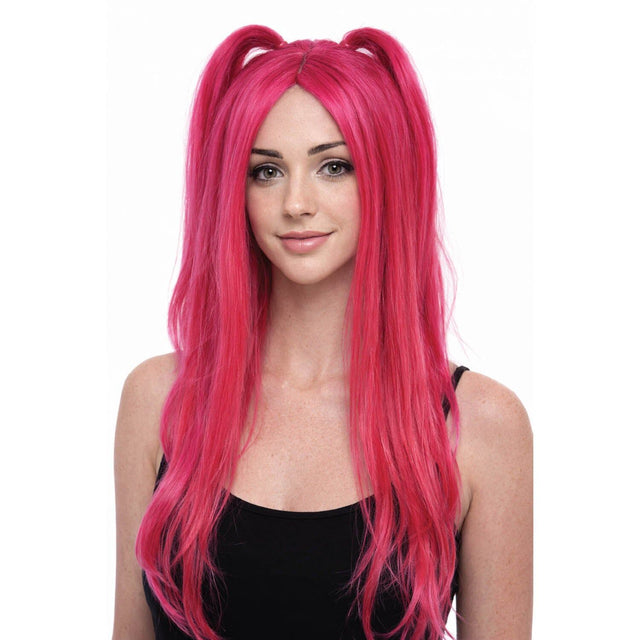 Womens Pink Long Pigtail Wig - Anime Cosplay & K-Pop Costume (Halloween/Festival Dress Up)