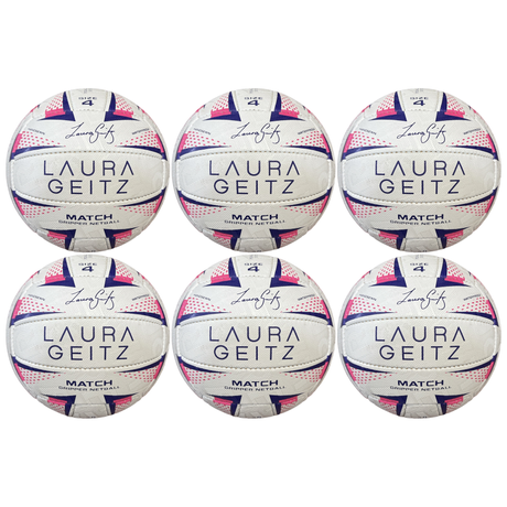 6x Laura Geitz Match Gripper Netball Bulk Pack - Official Size 4 (Hand Sewn & Waterproof)