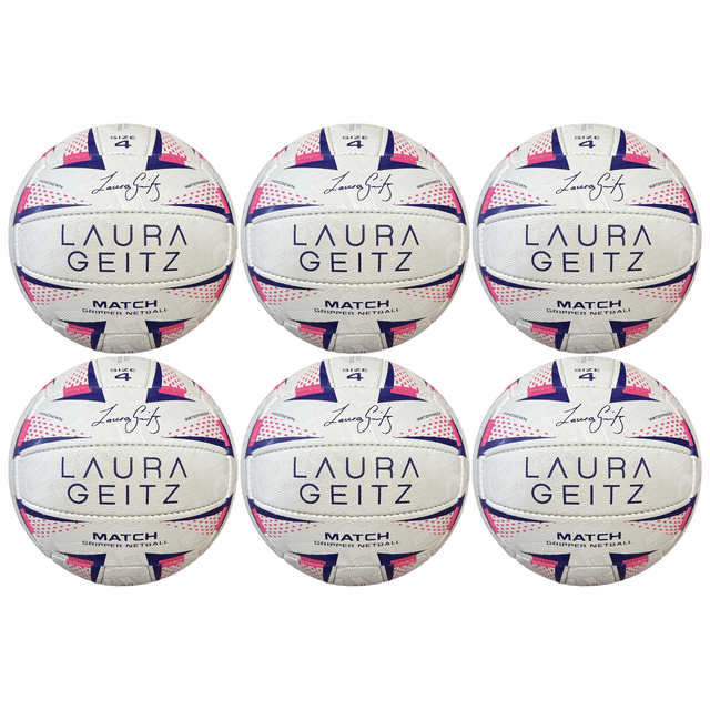 6x Laura Geitz Match Gripper Netball Bulk Pack - Official Size 4 (Hand Sewn & Waterproof)