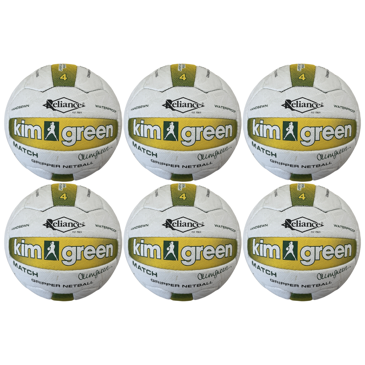 6x Reliance Kim Green Match Gripper Netball Bulk Pack - Official Size 4 (Hand Sewn & Waterproof)