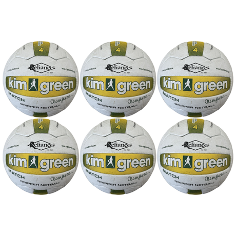 6x Reliance Kim Green Match Gripper Netball Bulk Pack - Official Size 4 (Hand Sewn & Waterproof)