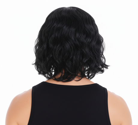 Long Black Curly Wavy Wig - Mens Punk Rock Costume for 60s/70s Party