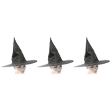 3x Plain Black Witch Hat Pack - Halloween Wizard Costume (Fancy Dress)