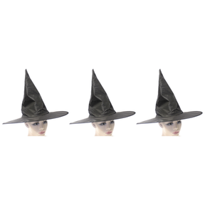 3x Plain Black Witch Hat Pack - Halloween Wizard Costume (Fancy Dress)