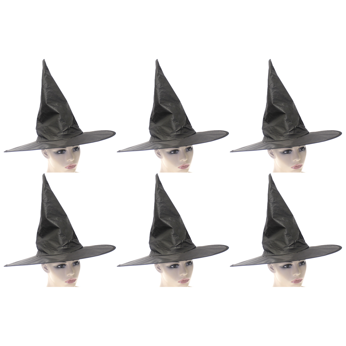 6x Plain Black Witch Hat Bulk Pack - Halloween Wizard Costume (Fancy Dress)