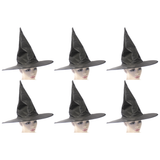 6x Plain Black Witch Hat Bulk Pack - Halloween Wizard Costume (Fancy Dress)