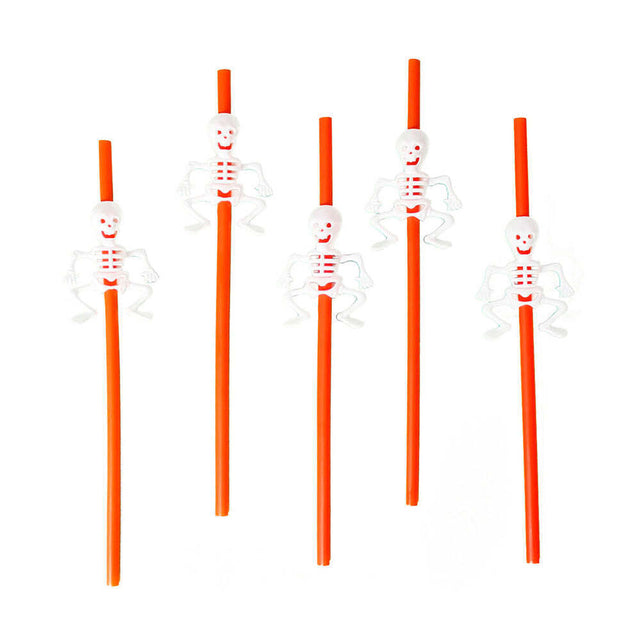 Orange Halloween Pumpkin/Skeleton Drinking Straws - Spooky (Festive Party Decor)