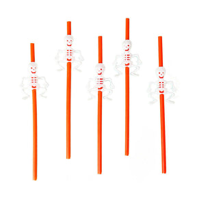 Orange Halloween Pumpkin/Skeleton Drinking Straws - Spooky (Festive Party Decor)