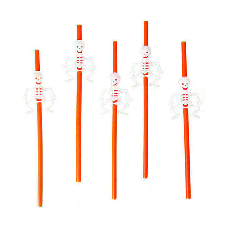 6x Orange Halloween Pumpkin/Skeleton Drinking Straws Bulk Pack - Spooky (Festive Party Decor)
