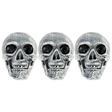 3x Skull Prop with Opening Jaw Pack - Grey/White (19x16cm Halloween Decoration)