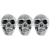 3x Skull Prop with Opening Jaw Pack - Grey/White (19x16cm Halloween Decoration)