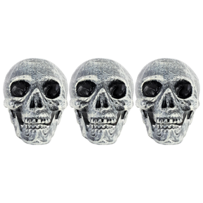 3x Skull Prop with Opening Jaw Pack - Grey/White (19x16cm Halloween Decoration)