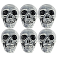 6x Skull Prop with Opening Jaw Bulk Pack - Grey/White (19x16cm Halloween Decoration)