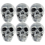 6x Skull Prop with Opening Jaw Bulk Pack - Grey/White (19x16cm Halloween Decoration)