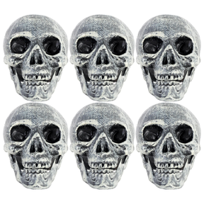 6x Skull Prop with Opening Jaw Bulk Pack - Grey/White (19x16cm Halloween Decoration)