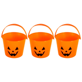 3x Halloween Pumpkin Trick or Treat Bucket Pack - Orange Jack-O-Lantern (14x12cm)