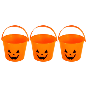 3x Halloween Pumpkin Trick or Treat Bucket Pack - Orange Jack-O-Lantern (14x12cm)
