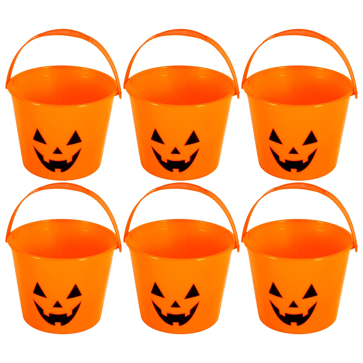 6x Halloween Pumpkin Trick or Treat Bucket Bulk Pack - Orange Jack-O-Lantern (14x12cm)