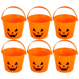 6x Halloween Pumpkin Trick or Treat Bucket Bulk Pack - Orange Jack-O-Lantern (14x12cm)