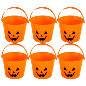 6x Halloween Pumpkin Trick or Treat Bucket Bulk Pack - Orange Jack-O-Lantern (14x12cm)