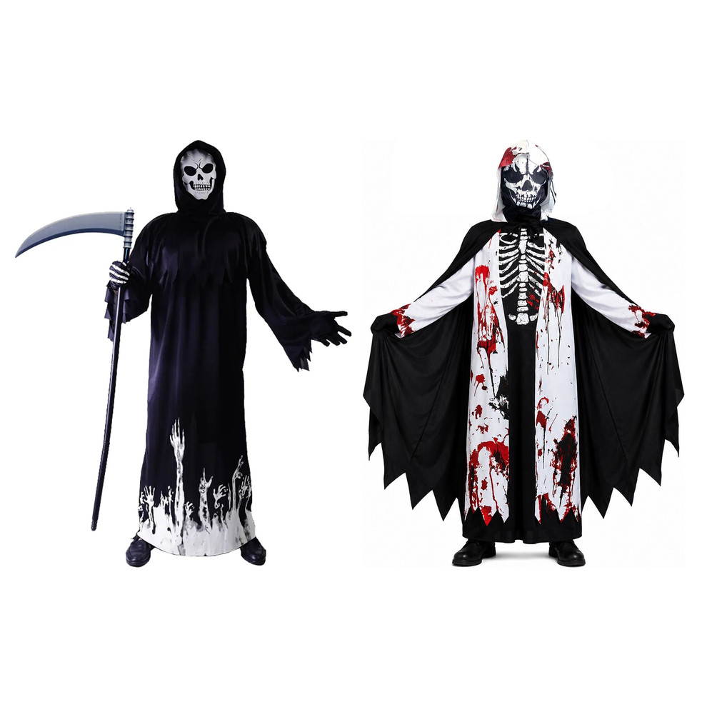 Skeleton Grim Reaper Family Costume Set - Adult & Kids Group Scary Halloween Fancy Dress