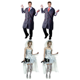 Zombie Group Costume Set - 2x Zombie Surgeon + 2x Corpse Bride (Halloween & Fancy Dress)