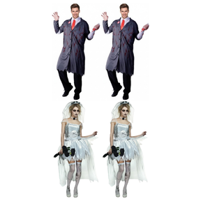 Zombie Group Costume Set - 2x Zombie Surgeon + 2x Corpse Bride (Halloween & Fancy Dress)