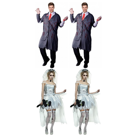 Zombie Group Costume Set - 2x Zombie Surgeon + 2x Corpse Bride (Halloween & Fancy Dress)
