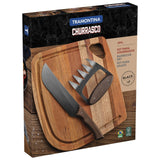 Tramontina Churrasco 3-Piece BBQ Chopping Board Set Barbecue Grill Tools & Knife in Black