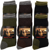 6 Pairs Heavy Duty Merino Wool Work Crew Socks Extra Thick Cushion (Size 11-14) - Assorted Dark Colours