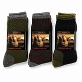 3 Pairs Heavy Duty Merino Wool Work Crew Socks Extra Thick Cushion (Size 6-11) - Assorted Dark Colours