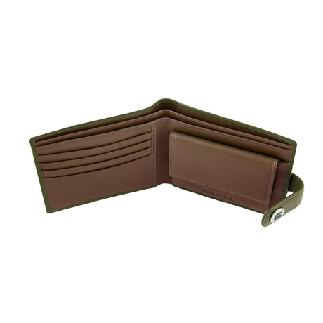 Dents Men's Smooth Nappa Leather Bifold Wallet with RFID Blocking and Coin Purse in Olive/Tan