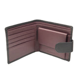 Dents Mens Pebble Grain Leather Bifold Wallet with RFID Blocking and Coin Purse in Black/Bordeaux