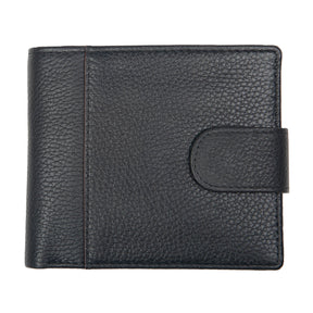 Dents Mens Pebble Grain Leather Bifold Wallet w/ Coin Purse & RFID Blocking - Black/Bordeaux