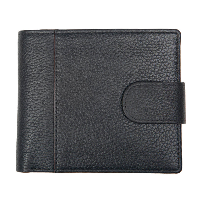 Dents Mens Pebble Grain Leather Bifold Wallet w/ Coin Purse & RFID Blocking - Black/Bordeaux
