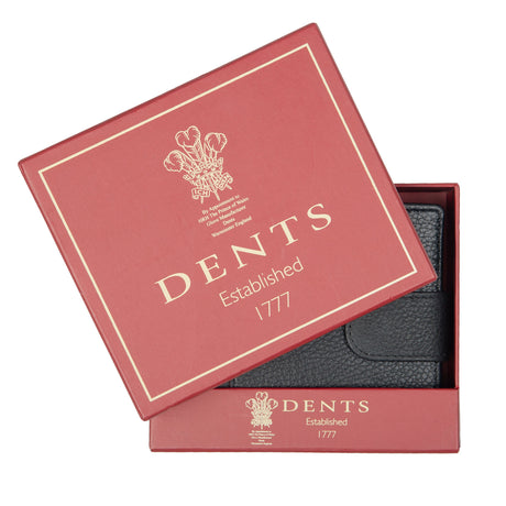 Dents Mens Pebble Grain Leather Bifold Wallet w/ Coin Purse & RFID Blocking - Black/Bordeaux