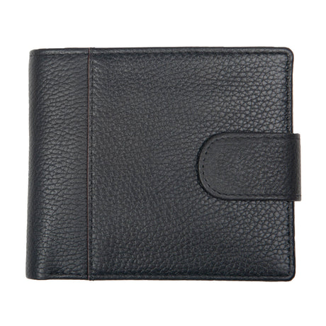 Dents Mens Pebble Grain Leather Bifold Wallet w/ Coin Purse & RFID Blocking - Black/Bordeaux