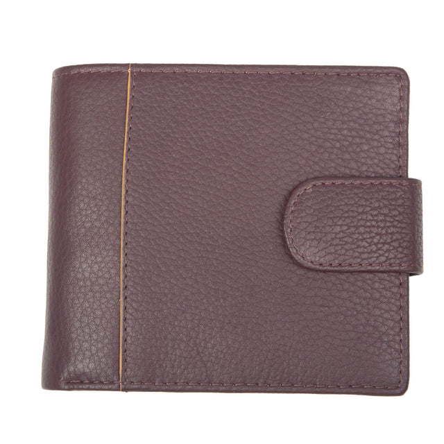 Dents Mens Pebble Grain Leather Bifold Wallet w/ Coin Purse & RFID Blocking - Bordeaux/Light Tan