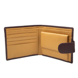Dents Mens Pebble Grain Leather Bifold Wallet w/ Coin Purse & RFID Blocking - Bordeaux/Light Tan
