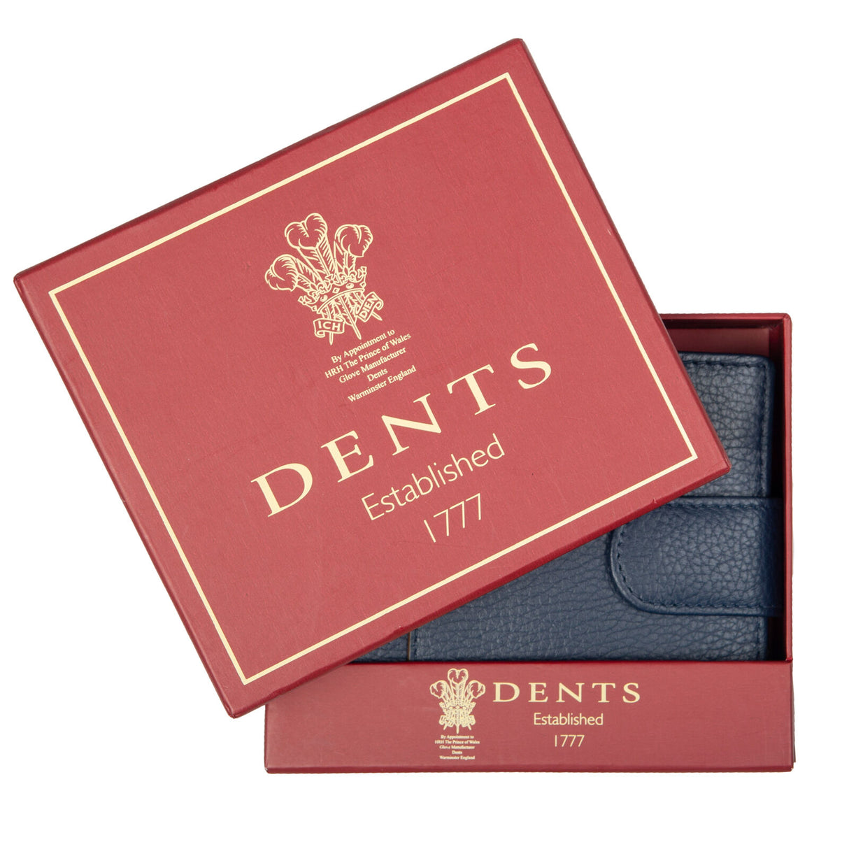Dents Mens Pebble Grain Leather Bifold Wallet w/ Coin Purse & RFID Blocking - Navy/Cognac