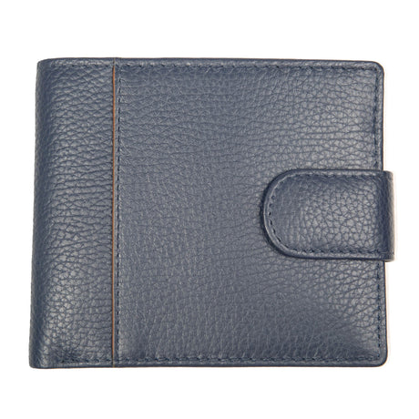 Dents Mens Pebble Grain Leather Bifold Wallet w/ Coin Purse & RFID Blocking - Navy/Cognac