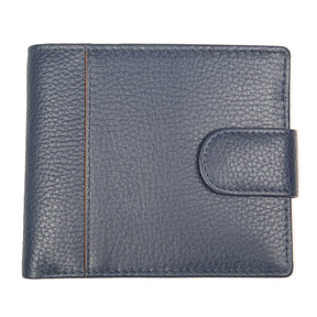 Dents Mens Pebble Grain Leather Bifold Wallet w/ Coin Purse & RFID Blocking - Navy/Cognac